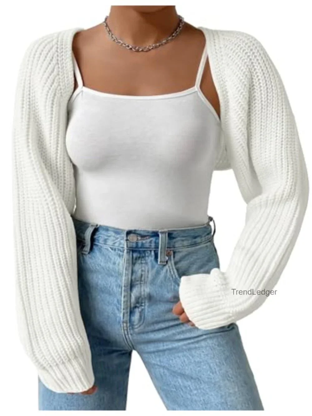 Plus Size Open Front Crop Cardigan Women Long Sleeve Ribbed Knit Bolero Shrug